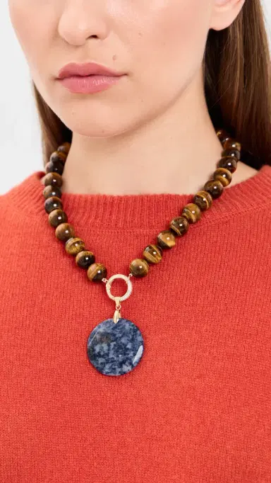 By Adina Eden Tiger Eye Earth Drop Pendant Necklace | Thumbnail 3