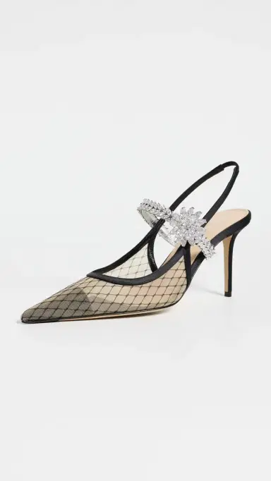 Mach & Mach Lotus Flower Fishnet Slingback Pumps | Thumbnail 2