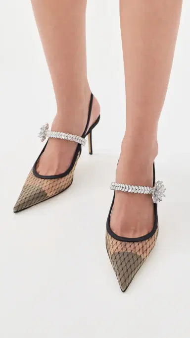 Mach & Mach Lotus Flower Fishnet Slingback Pumps | Thumbnail 4