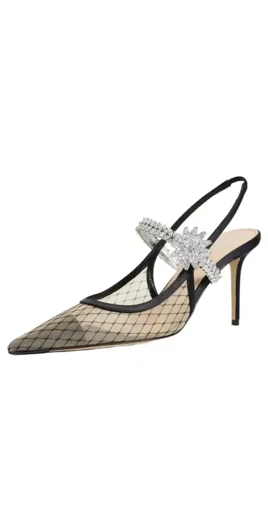 Mach & Mach Lotus Flower Fishnet Slingback Pumps | Thumbnail 1