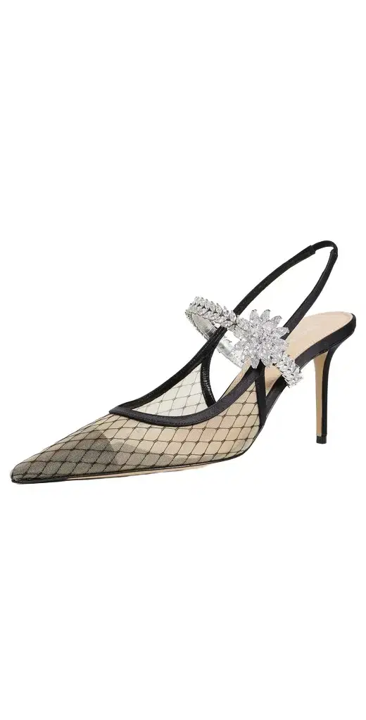 Mach & Mach Lotus Flower Fishnet Slingback Pumps