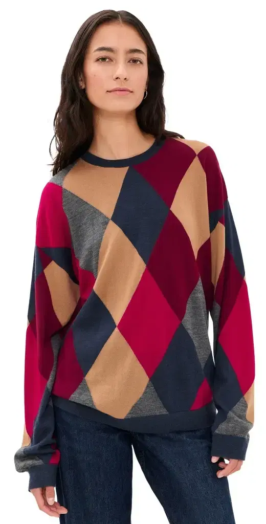 LESET James Argyle Oversized Crew Neck Sweater