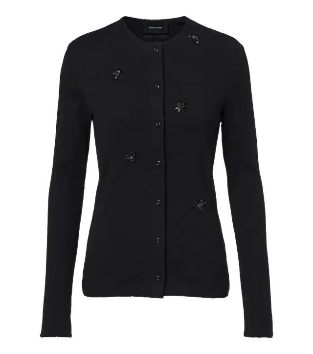 Embellished pointelle cotton cardigan