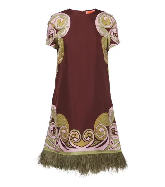 Kells Swirl feather-trimmed silk minidress