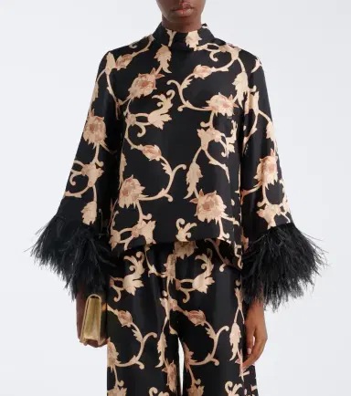 La DoubleJ Buttercup feather-trimmed silk blouse | Thumbnail 5