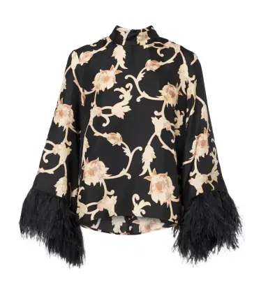 La DoubleJ Buttercup feather-trimmed silk blouse | Thumbnail 1