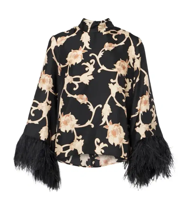 Buttercup feather-trimmed silk blouse