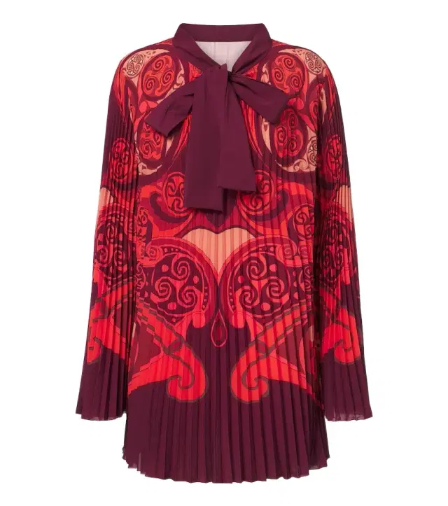 Alchemy pleated tie-neck minidress