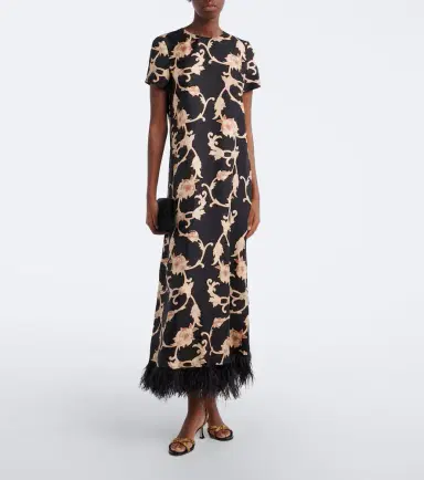 La DoubleJ Buttercup feather-trimmed silk maxi dress | Thumbnail 2