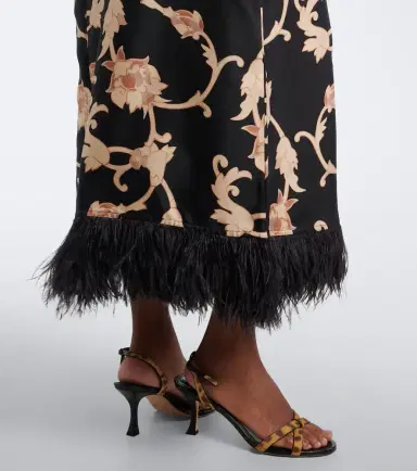 La DoubleJ Buttercup feather-trimmed silk maxi dress | Thumbnail 5