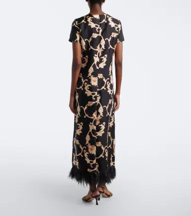 La DoubleJ Buttercup feather-trimmed silk maxi dress | Thumbnail 6