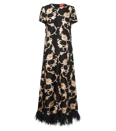 La DoubleJ Buttercup feather-trimmed silk maxi dress | Thumbnail 1