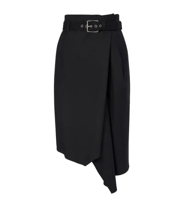 Belted draped wool midi skirt