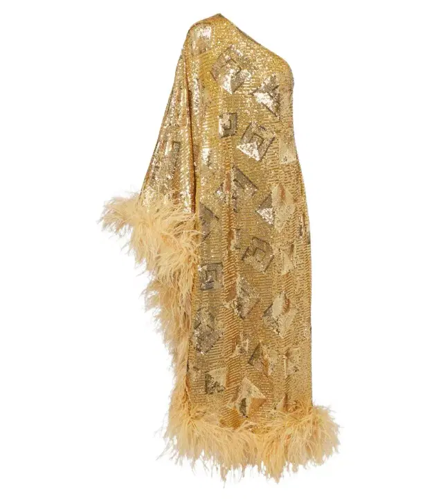 Taller Marmo Feather-trimmed sequined gown