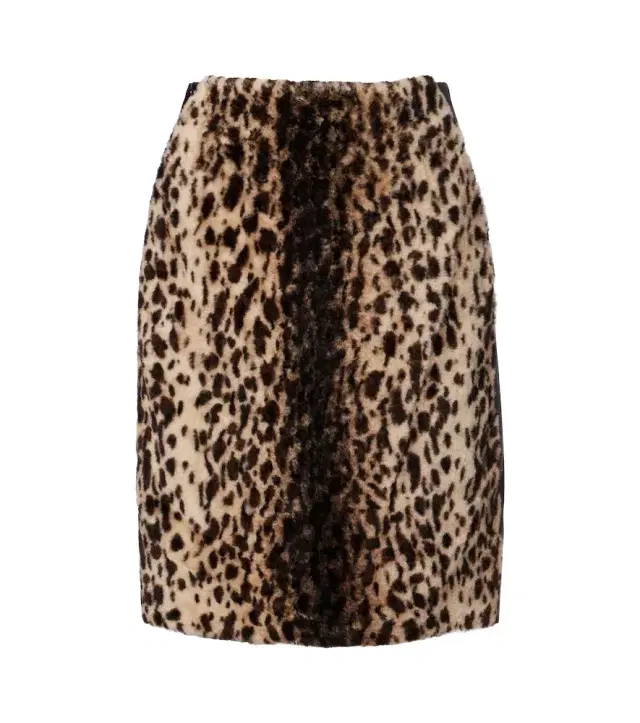 Leopard-print shearling and leather miniskirt