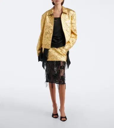 Jacques Wei Embellished paneled cloqué midi skirt | Thumbnail 2
