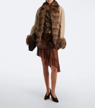 Jacques Wei Layered shearling and chiffon miniskirt | Thumbnail 2
