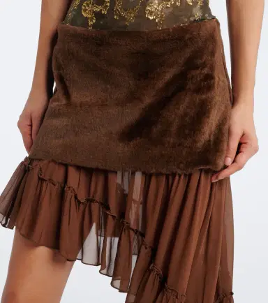 Jacques Wei Layered shearling and chiffon miniskirt | Thumbnail 4