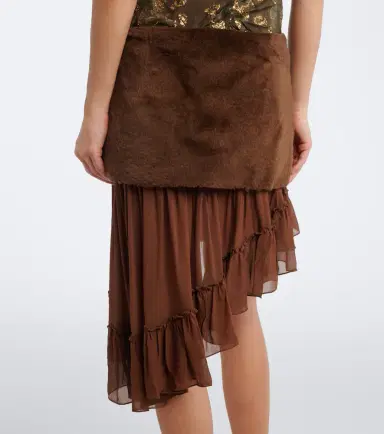 Jacques Wei Layered shearling and chiffon miniskirt | Thumbnail 5