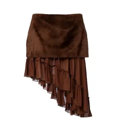 Jacques Wei Layered shearling and chiffon miniskirt | Thumbnail 1
