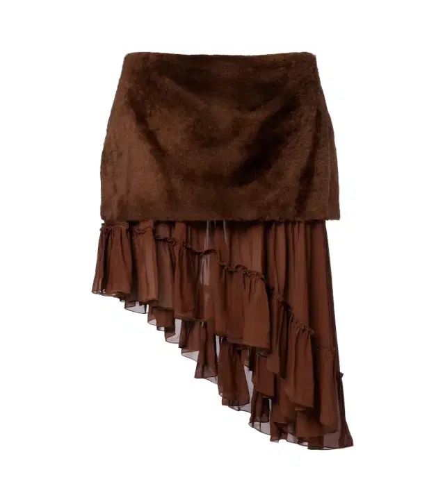 Layered shearling and chiffon miniskirt