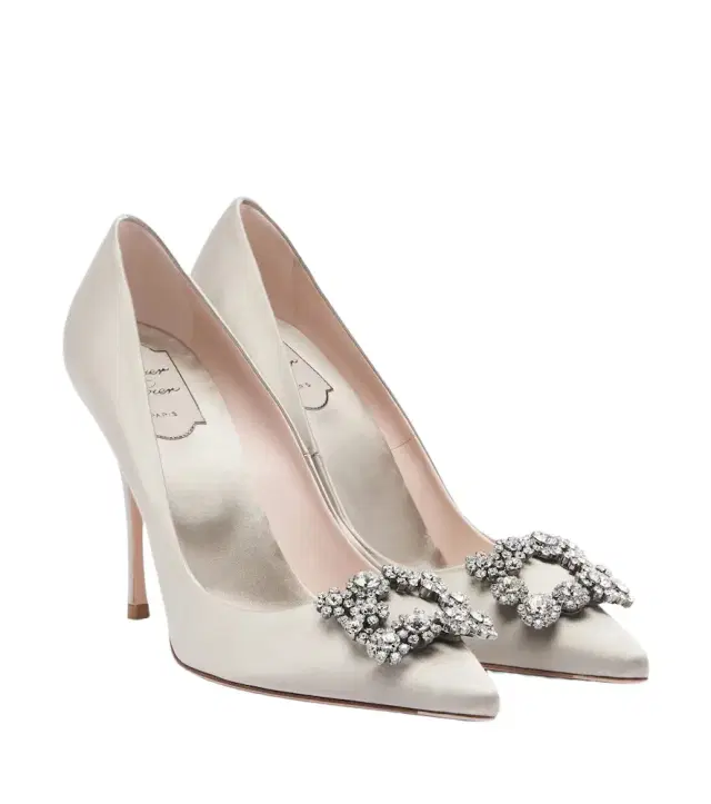 Flower Strass embellished satin pumps