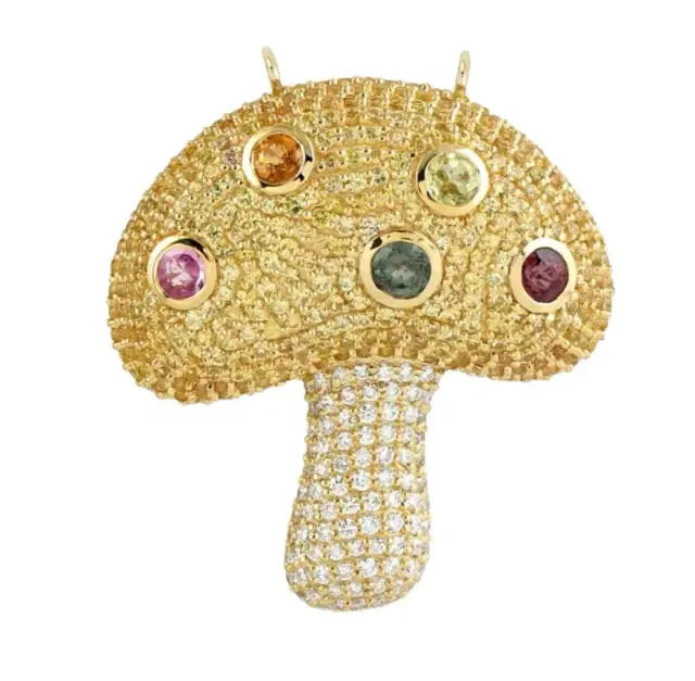 Wish Fine Jewelry 8.78ct Multi Color Sapphire Diamond 14K Gold Mushroom Necklace