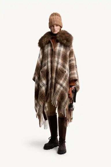 Moncler Grenoble Shearling Collar Mohair, Alpaca & Wool Blend Cape | Thumbnail 3