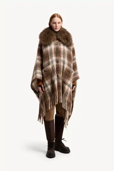 Moncler Grenoble Shearling Collar Mohair, Alpaca & Wool Blend Cape | Thumbnail 5