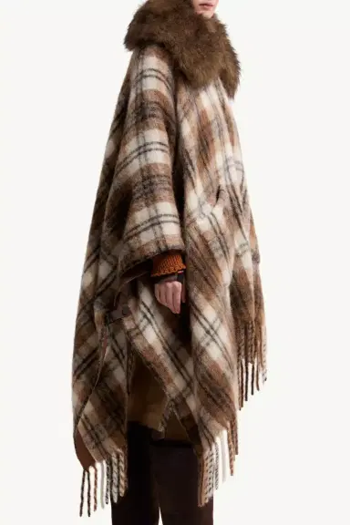 Moncler Grenoble Shearling Collar Mohair, Alpaca & Wool Blend Cape | Thumbnail 7