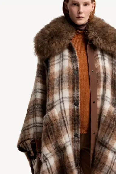 Moncler Grenoble Shearling Collar Mohair, Alpaca & Wool Blend Cape | Thumbnail 8