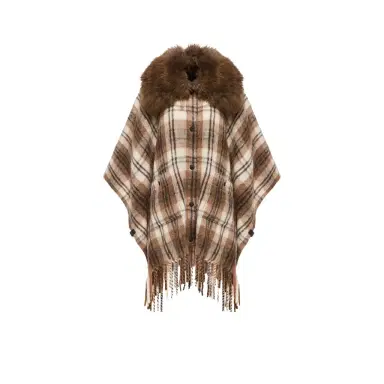 Moncler Grenoble Shearling Collar Mohair, Alpaca & Wool Blend Cape | Thumbnail 1