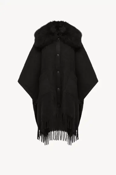 Moncler Grenoble Shearling Collar Mohair, Alpaca & Wool Blend Cape | Thumbnail 2