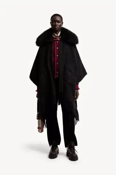 Moncler Grenoble Shearling Collar Mohair, Alpaca & Wool Blend Cape | Thumbnail 3