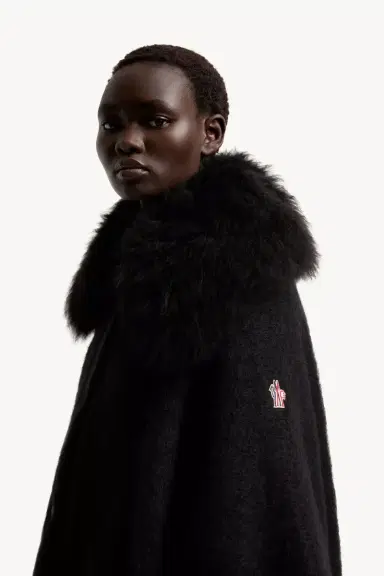 Moncler Grenoble Shearling Collar Mohair, Alpaca & Wool Blend Cape | Thumbnail 4