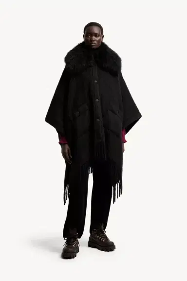 Moncler Grenoble Shearling Collar Mohair, Alpaca & Wool Blend Cape | Thumbnail 5