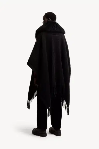 Moncler Grenoble Shearling Collar Mohair, Alpaca & Wool Blend Cape | Thumbnail 6
