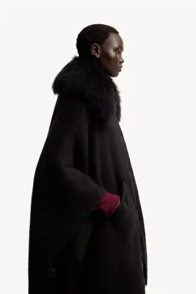 Moncler Grenoble Shearling Collar Mohair, Alpaca & Wool Blend Cape | Thumbnail 7