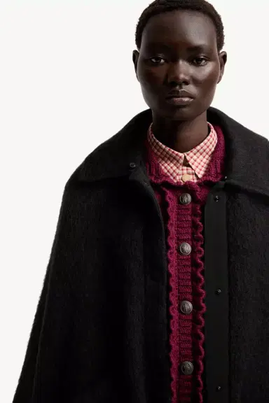 Moncler Grenoble Shearling Collar Mohair, Alpaca & Wool Blend Cape | Thumbnail 8