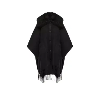 Moncler Grenoble Shearling Collar Mohair, Alpaca & Wool Blend Cape | Thumbnail 1