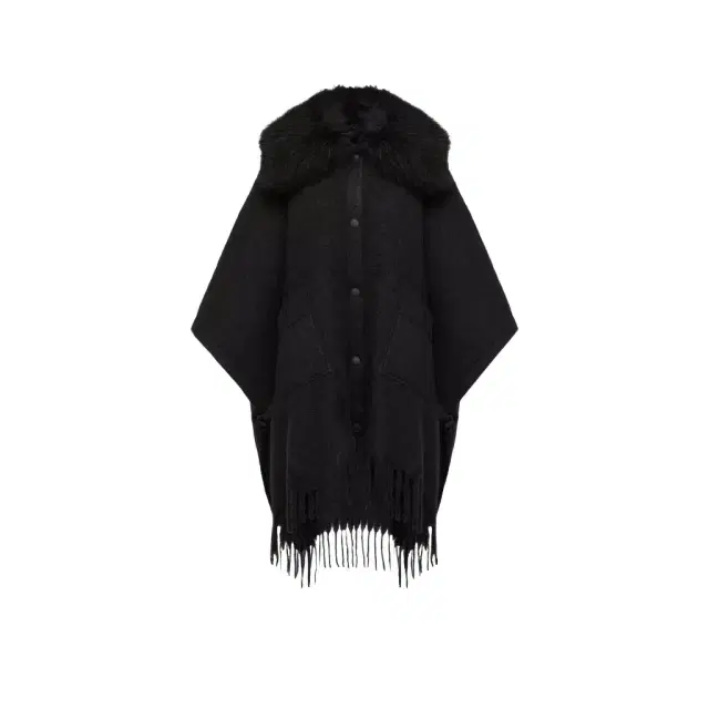Moncler Grenoble Shearling Collar Mohair, Alpaca & Wool Blend Cape