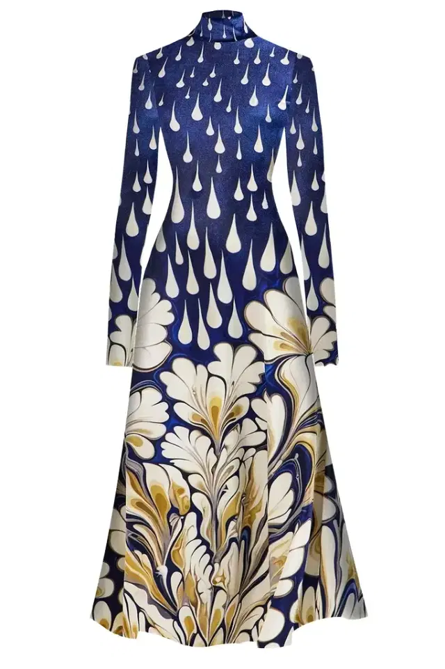 Ilya Floral Raindrop Turtleneck Midi Dress