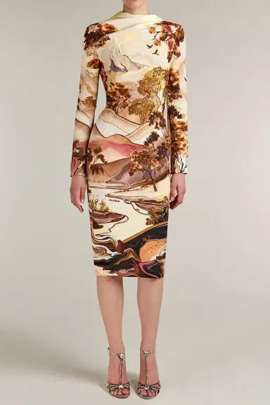 Mary Katrantzou Aeila Landscape Print Long Sleeve Midi Dress | Thumbnail 2