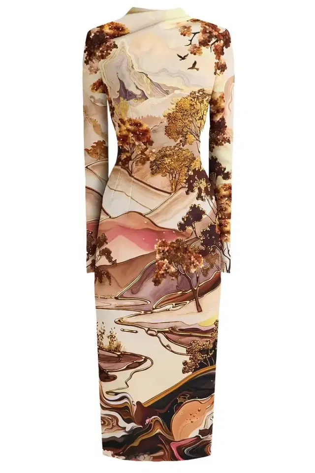Mary Katrantzou Aeila Landscape Print Long Sleeve Midi Dress