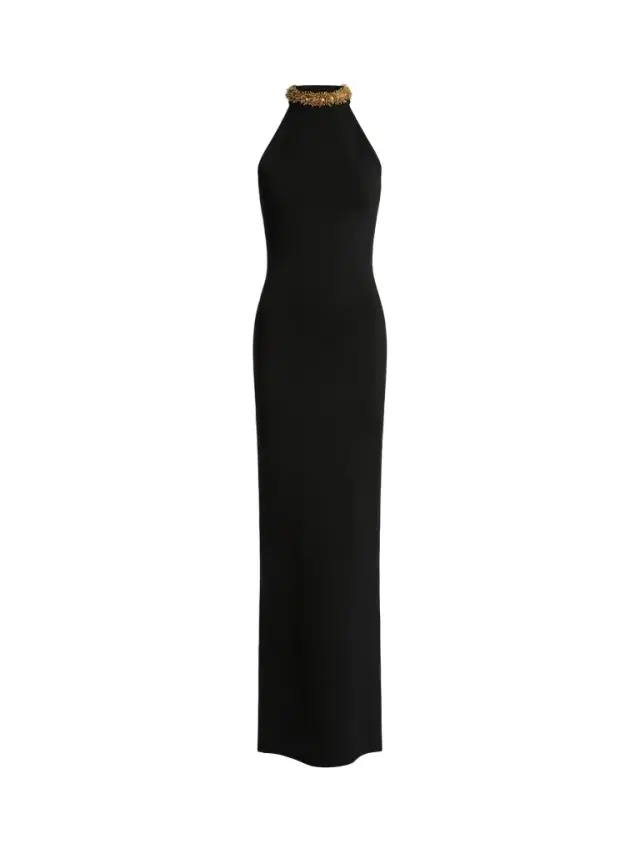 Long Milano jersey dress with embroidery