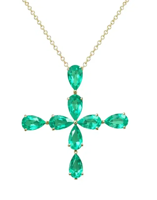 Wish Fine Jewelry 1.90ct Emerald 18K Gold Cross Necklace