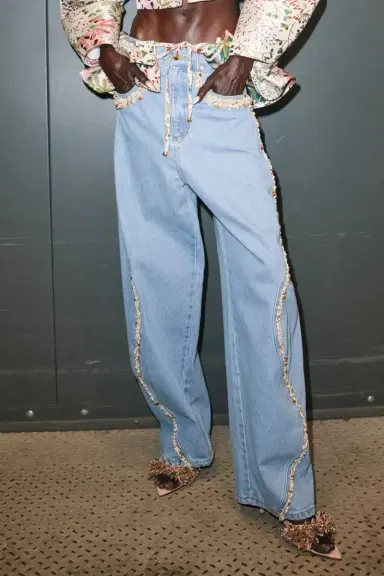 PatBo WAVES EMBROIDERED DENIM PANTS (RUNWAY) | Thumbnail 2