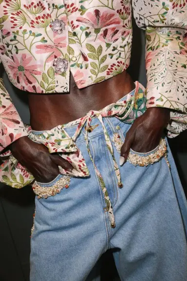 PatBo WAVES EMBROIDERED DENIM PANTS (RUNWAY) | Thumbnail 3