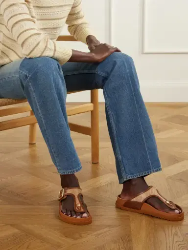 Birkenstock 1774 Gizeh Framed Leather-trimmed Raffia Sandals | Thumbnail 2