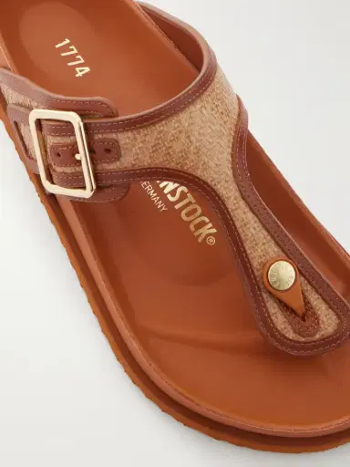 Birkenstock 1774 Gizeh Framed Leather-trimmed Raffia Sandals | Thumbnail 5
